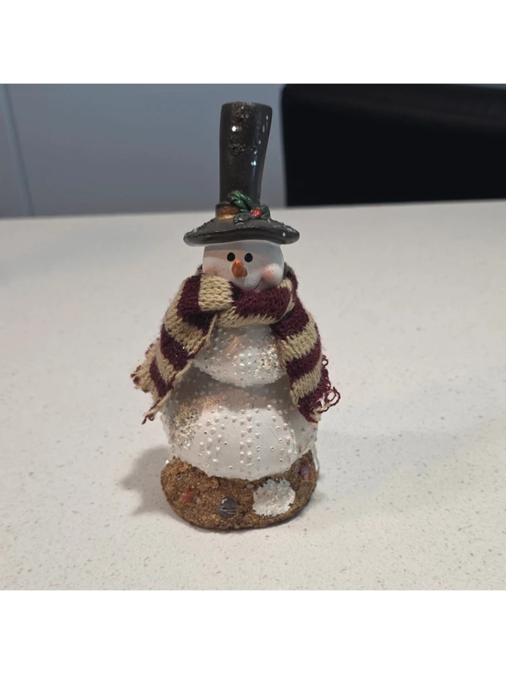 Vintage Snowman Figurine with Striped Scarf and Top Hat
